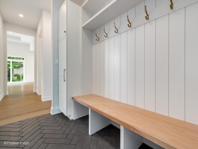 mudroom with dark wood-type flooring