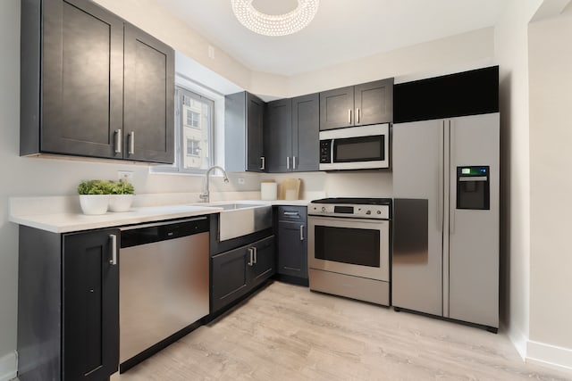 kitchen featuring sink, light hardwood / wood-style flooring, and stainless steel appliances