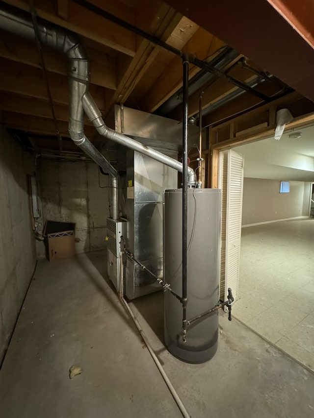 basement with water heater