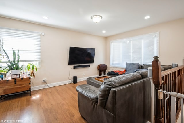 living room featuring light wood-type flooring