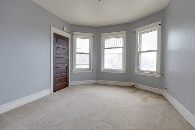 empty room featuring a wealth of natural light and light carpet