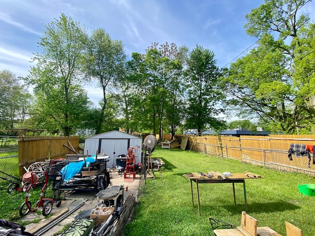 view of yard with a storage unit