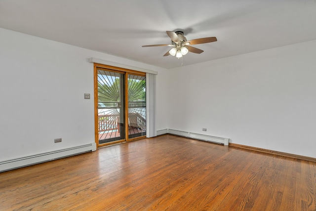 6840 157th St, Tinley Park, IL 60477 - unfurnished room with a baseboard radiator, a ceiling fan, and wood finished floors