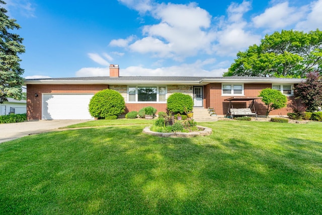 6840 157th St, Tinley Park, IL 60477 - single story home with a garage, a chimney, brick siding, and concrete driveway