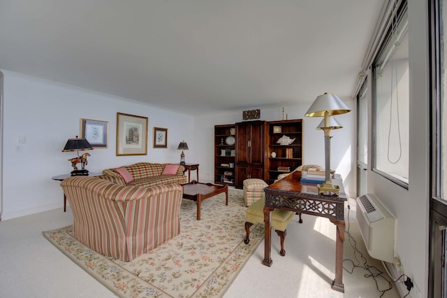 living area with a wall unit AC and baseboards