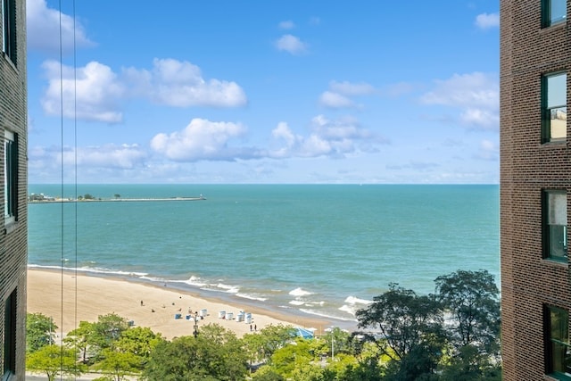 view of water feature featuring a view of the beach