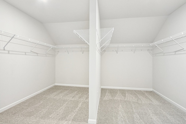 walk in closet with light carpet