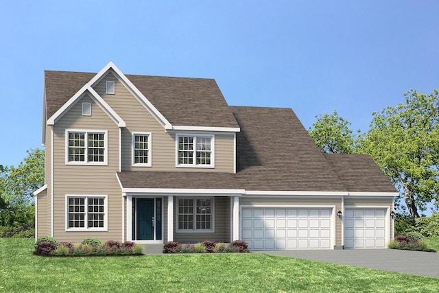 view of front of property with a garage and a front yard