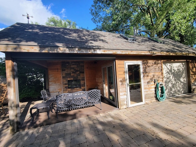 view of terrace with a garage