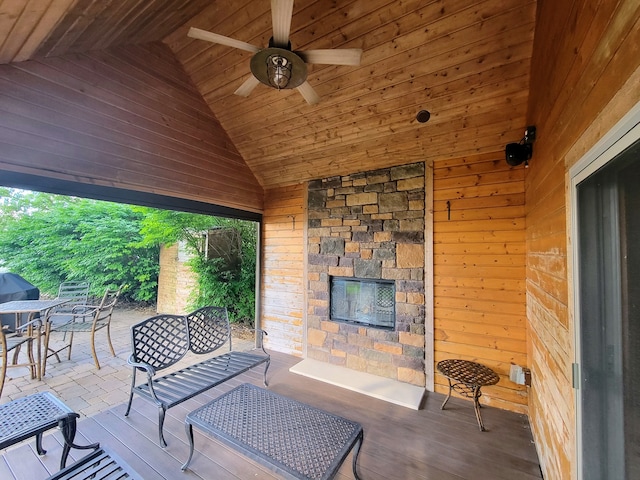 wooden deck with ceiling fan