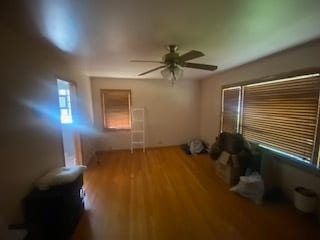 interior space with ceiling fan and hardwood / wood-style flooring