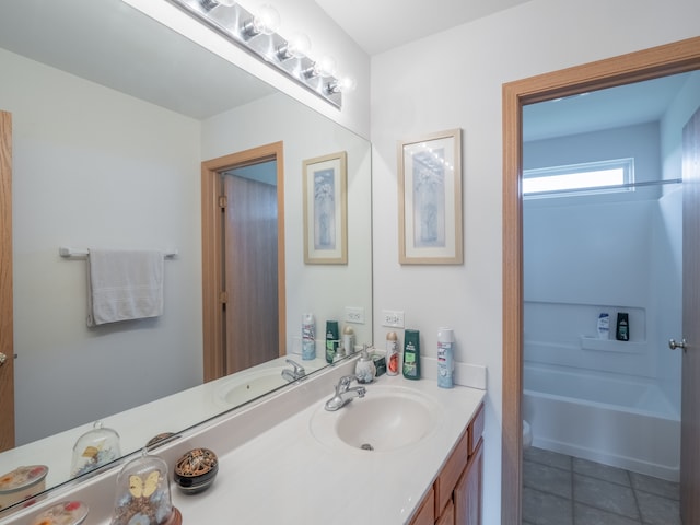 full bathroom featuring tile flooring, shower / bathtub combination, vanity, and toilet