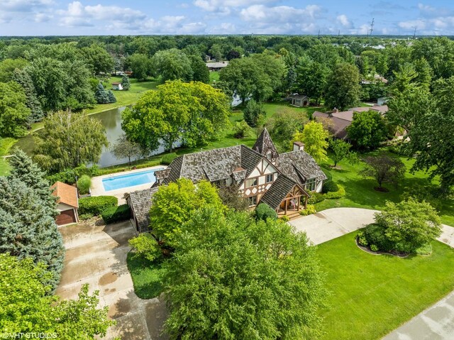 bird's eye view featuring a water view