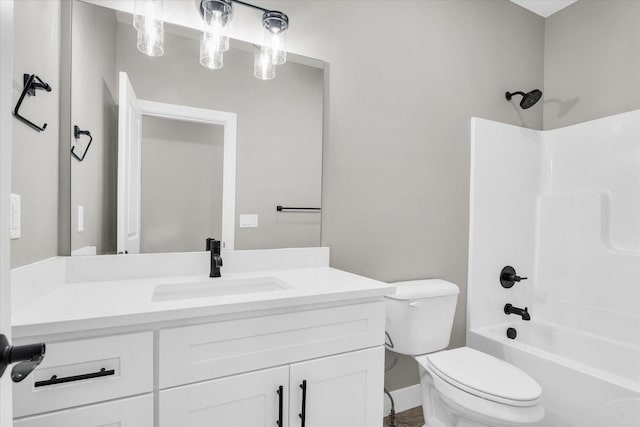 full bathroom with toilet, shower / bathtub combination, and vanity