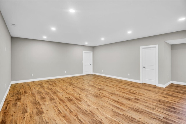 basement with light wood-type flooring