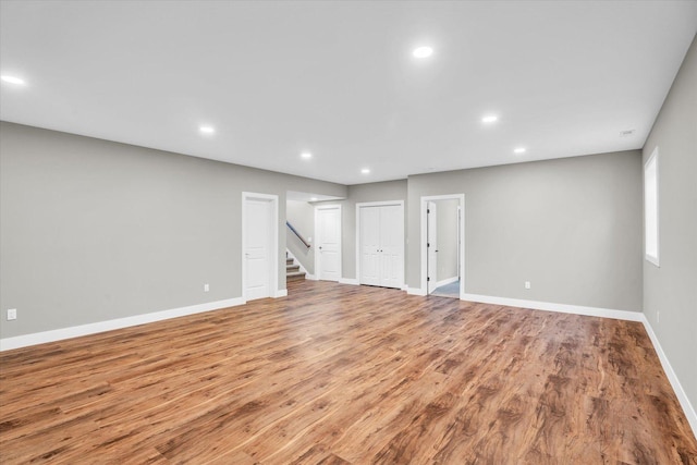 basement with light wood-type flooring