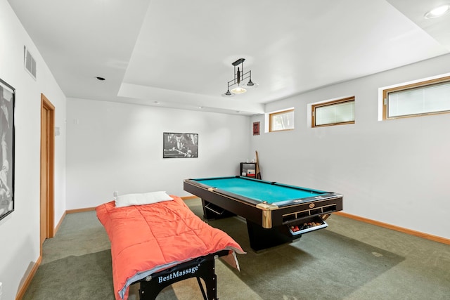 playroom with pool table and carpet