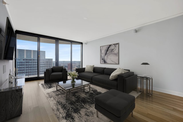 living room featuring hardwood / wood-style floors and floor to ceiling windows