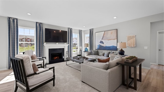 living room with light wood-type flooring