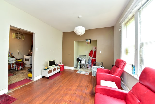 sitting room with hardwood / wood-style flooring