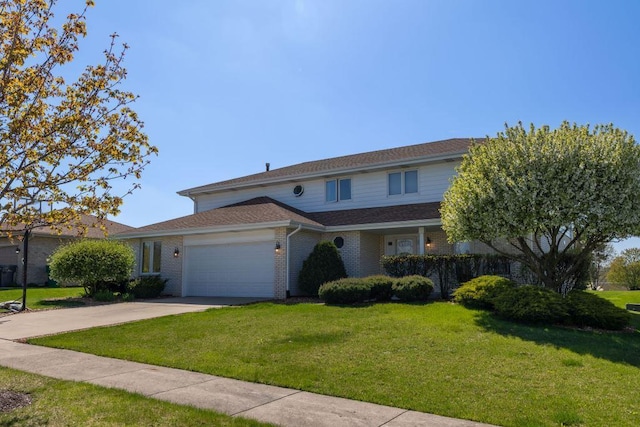 view of front facade featuring a garage and a front lawn