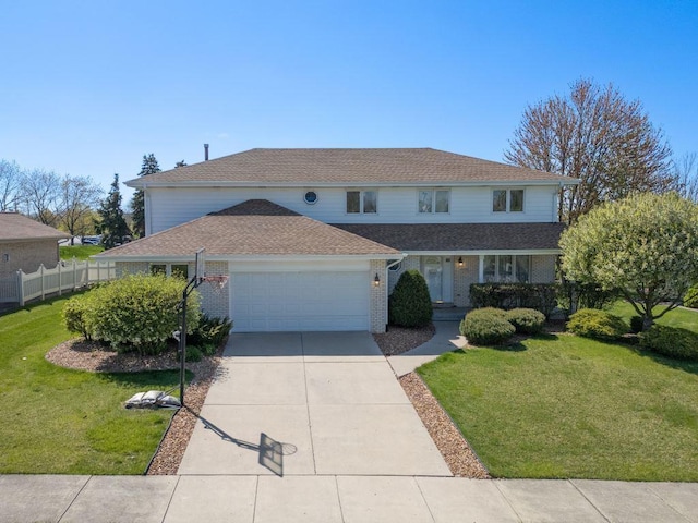 view of front facade with a front yard and a garage