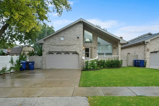 view of front facade featuring a garage and a front lawn