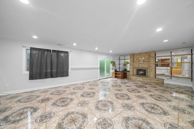 unfurnished living room with a fireplace