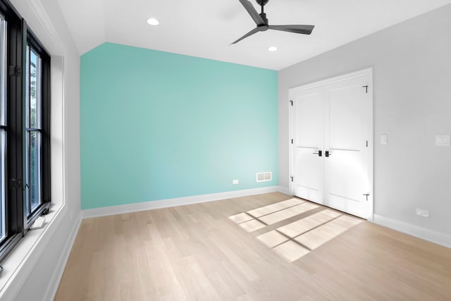 interior space featuring ceiling fan and light hardwood / wood-style floors