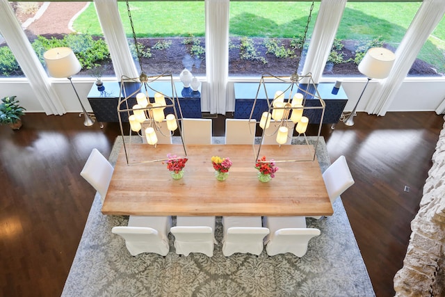 dining area with a wealth of natural light and dark wood-type flooring