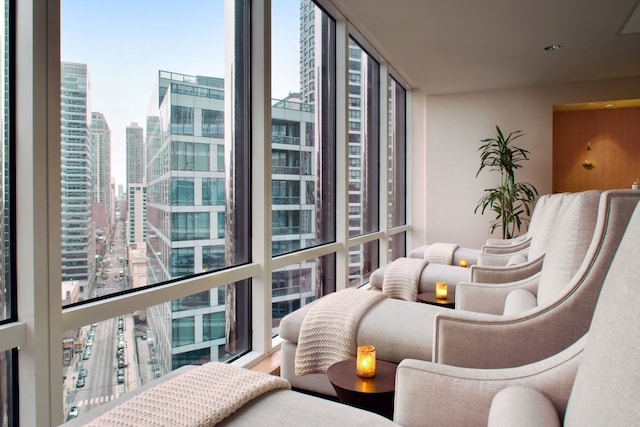 living area with expansive windows