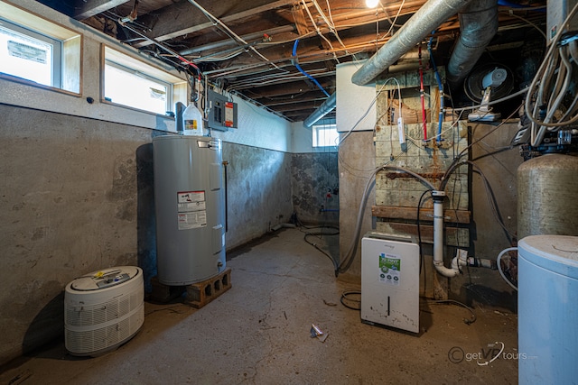 basement featuring water heater