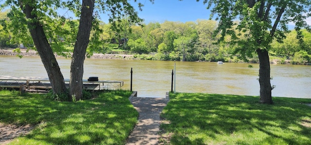 property view of water with a dock