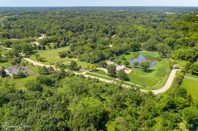 aerial view with a water view