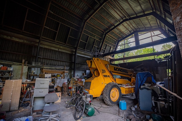 garage with metal wall