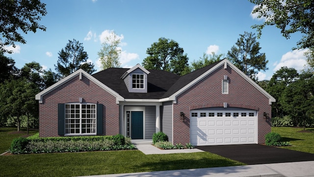 view of front facade with a garage and a front lawn