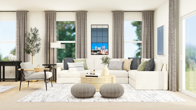 living room with a healthy amount of sunlight and wood-type flooring