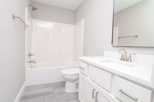 full bathroom featuring tile flooring, washtub / shower combination, vanity, and toilet