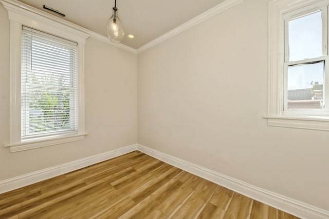 empty room featuring hardwood / wood-style floors and crown molding