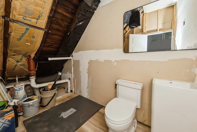 bathroom with wood-type flooring and toilet