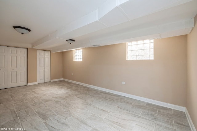 basement with light tile floors