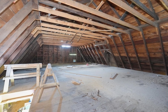 view of unfinished attic