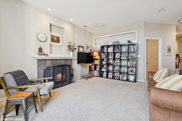 1646 W Augusta Blvd Unit 1, Chicago, IL 60622 - sitting room with carpet flooring, a tile fireplace, recessed lighting, and baseboards