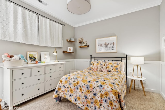 1646 W Augusta Blvd Unit 1, Chicago, IL 60622 - bedroom with carpet flooring, ornamental molding, a wainscoted wall, and a decorative wall
