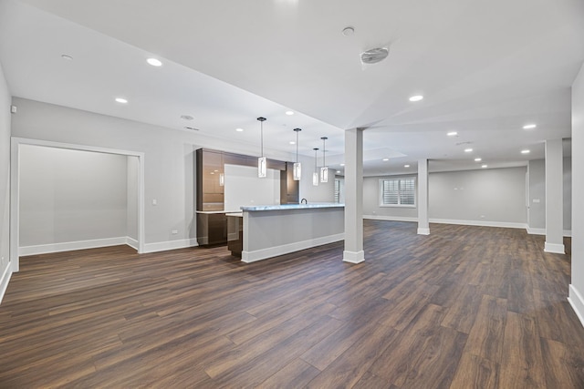 213 Northampton Ln, Lincolnshire, IL 60069 - kitchen with open floor plan, dark wood-style flooring, and recessed lighting