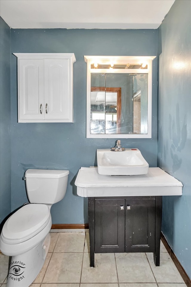 bathroom with tile floors, toilet, and vanity