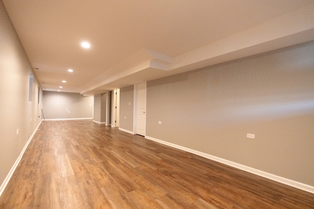 basement featuring wood-type flooring