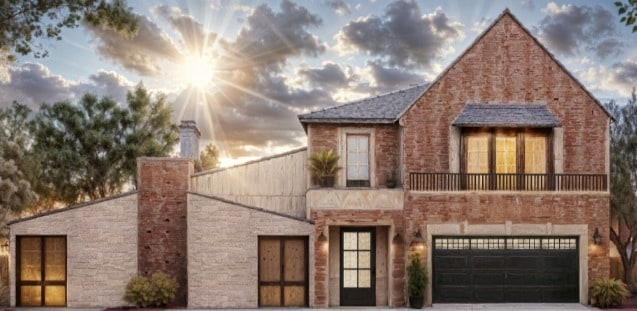 view of front of property with a balcony and a garage