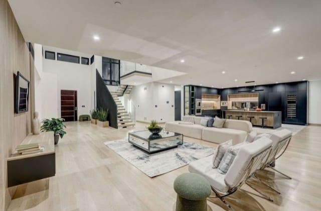 living room featuring light wood-type flooring