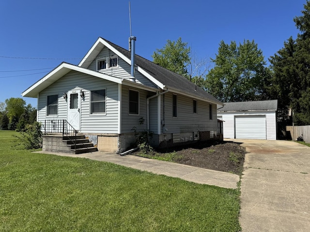 04N732 Old Lafox Rd, Saint Charles, IL 60175 - bungalow-style house with driveway, an outdoor structure, a front yard, and a garage